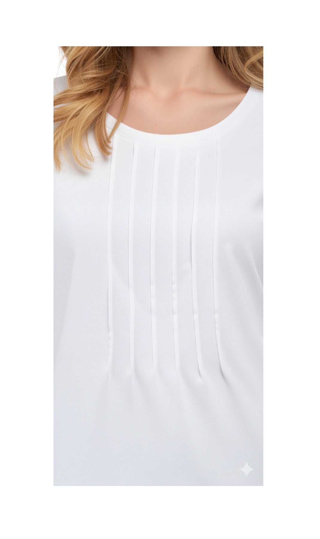 Women's Short Sleeve Pintuck Scoop Neck 100% Cotton Knit T-Shirt - additional view 22