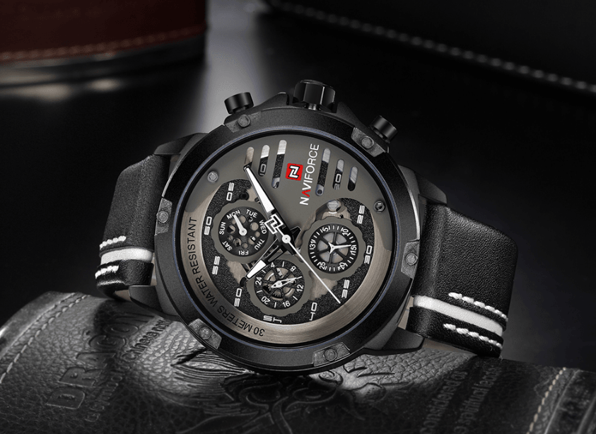 Men's Waterproof Sports Watch with Leather Band & Chronometers