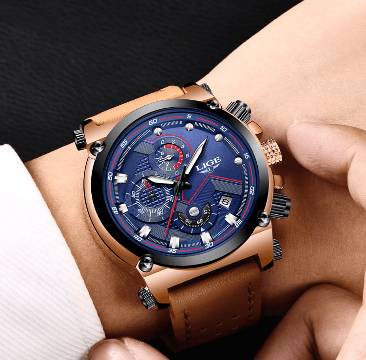 Modern Waterproof Quartz Watch with Genuine Leather Strap