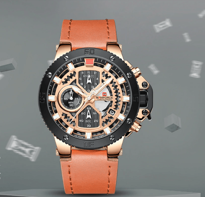 Men's Waterproof Casual Chronograph Watch with Leather Strap