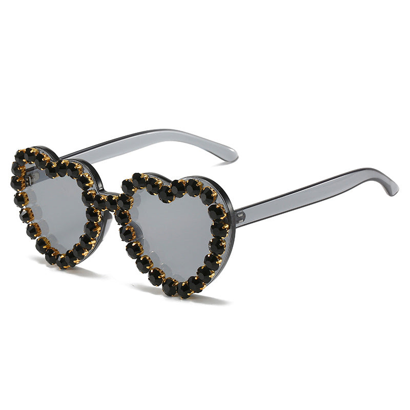 Peach Heart Rhinestone Sunglasses Y2K Aesthetic Shades