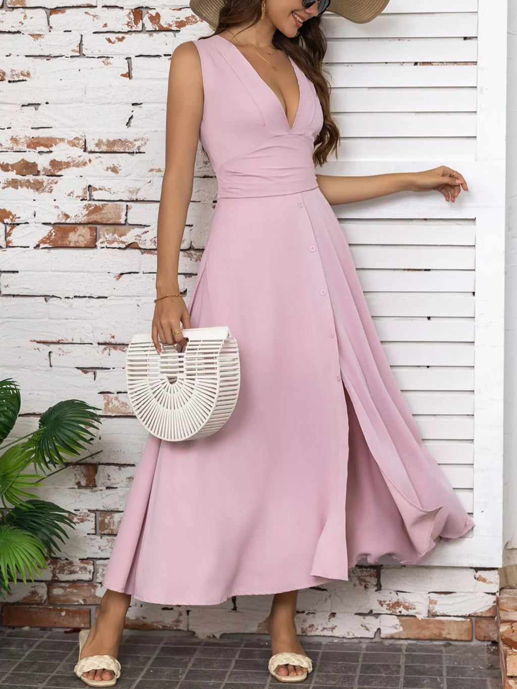 Full Size Slit V-Neck Sleeveless Dress Plus Size