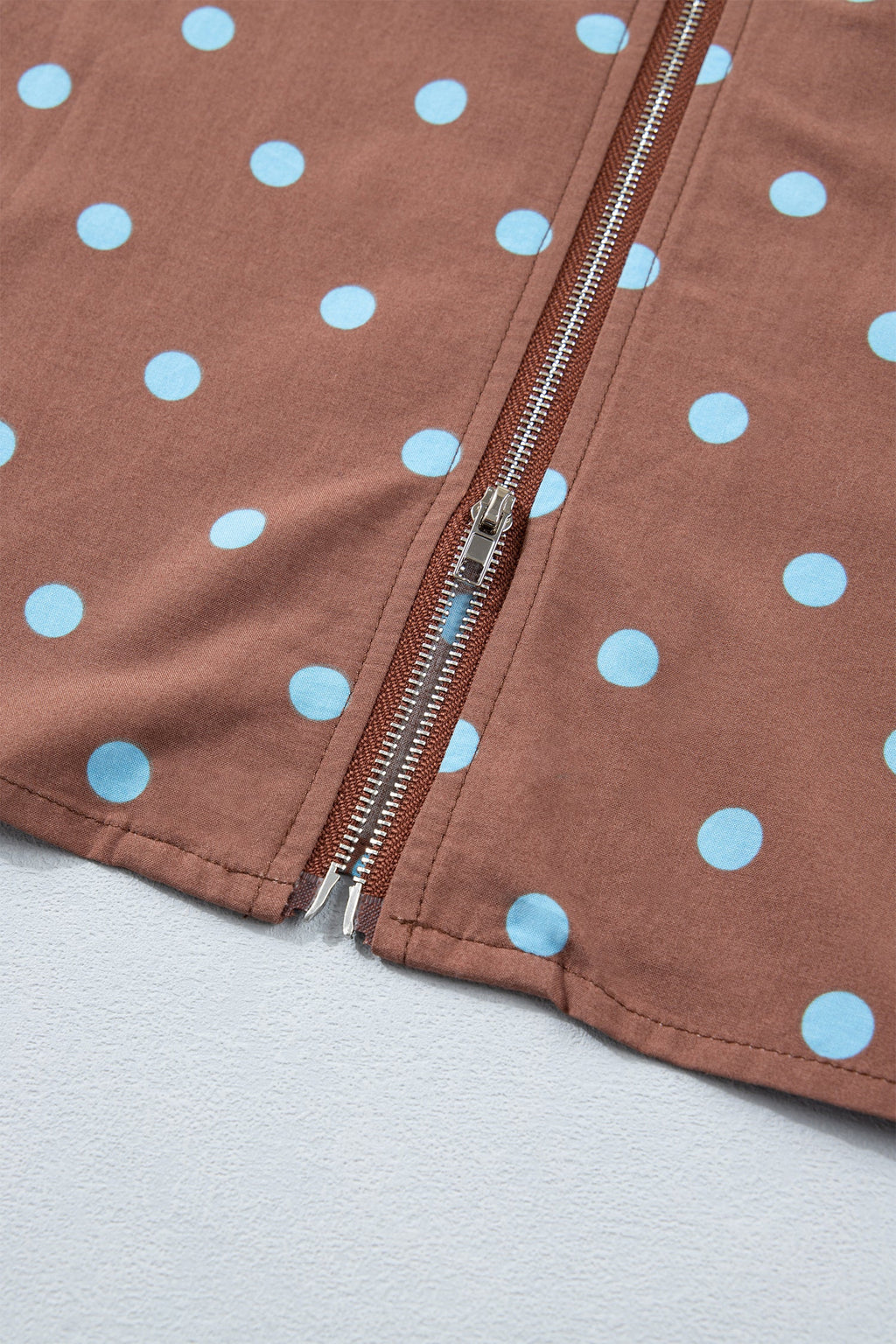 Polka Dot Zip Up V-Neck Sleeveless Dress