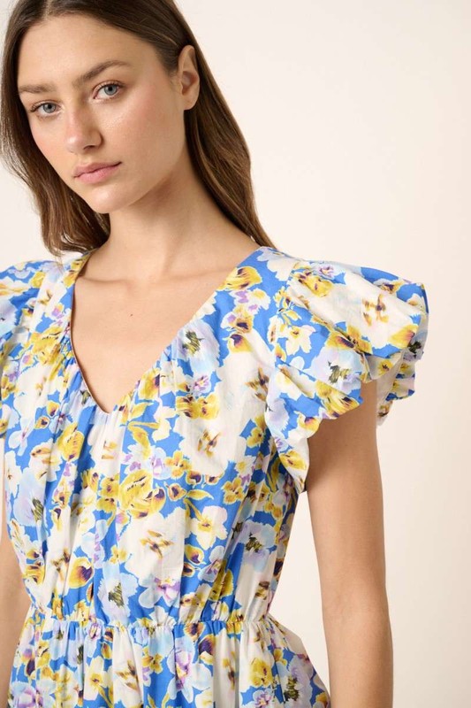Floral V-Neck Cap Sleeve Mini Dress - Romantic Summer Casual
