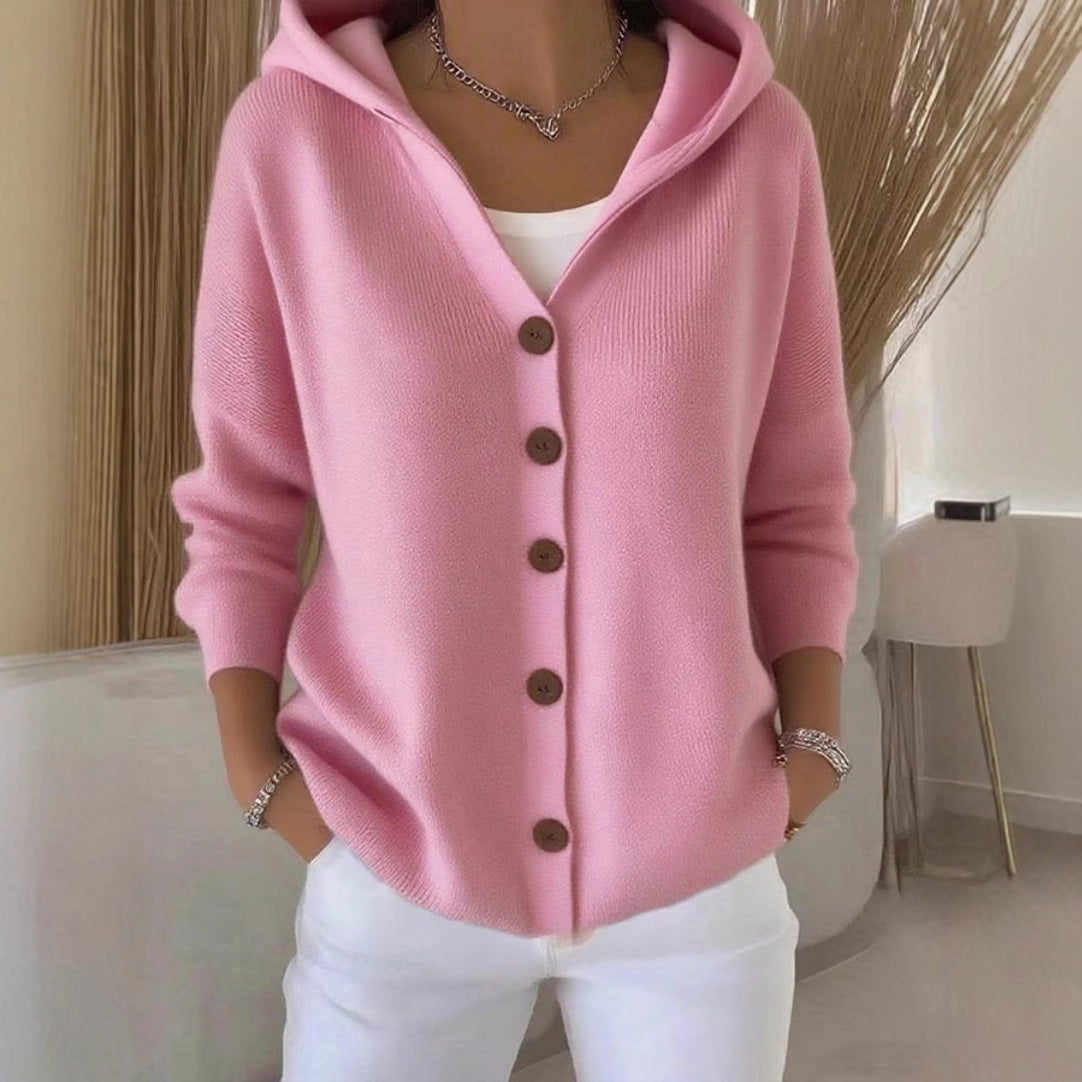 Women’s Button-Down Hoodie Cardigan Sweater Coat - Relaxed Knit