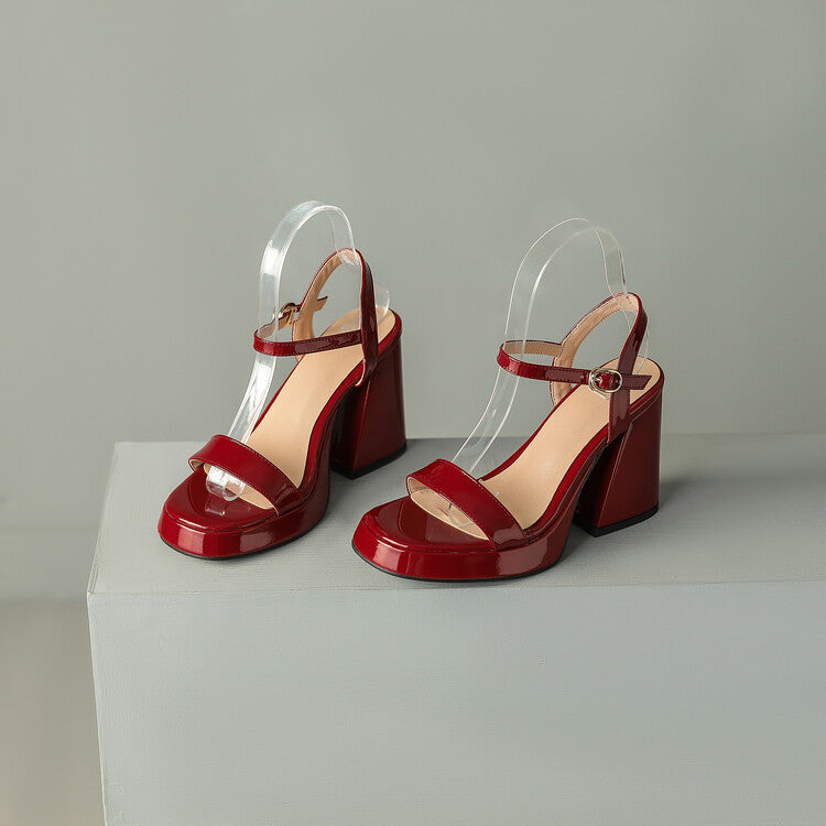 Women's Round Toe Platform Sandals with Buckle Strap Chunky Heel - Image 14