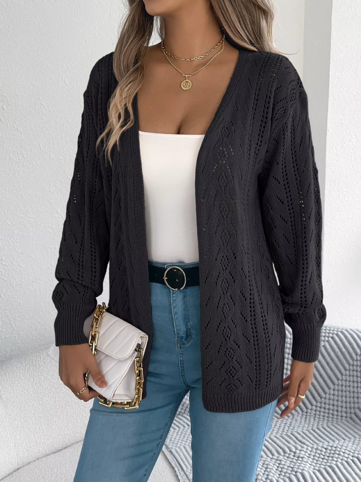 Openwork Open Front Cardigan