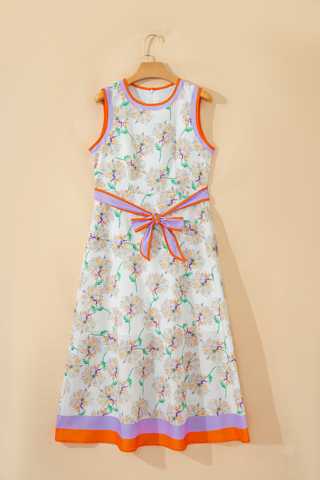 Floral Sleeveless Maxi Dress with Contrast Trim and Belt - Image 2