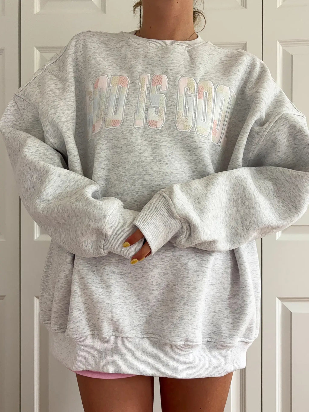 God Is Good Quilted Pastel Embroidered Sweatshirt Unisex