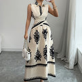 Sleeveless Floral Blouse and Lace-Up Mid-Length Skirt Set