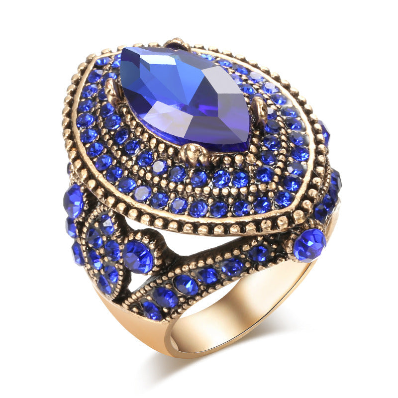 European And American Gold-Plated Crystal Gemstone Rings, Fashionable Bohemian Retro Rings, Cross-Border Jewelry Wholesale