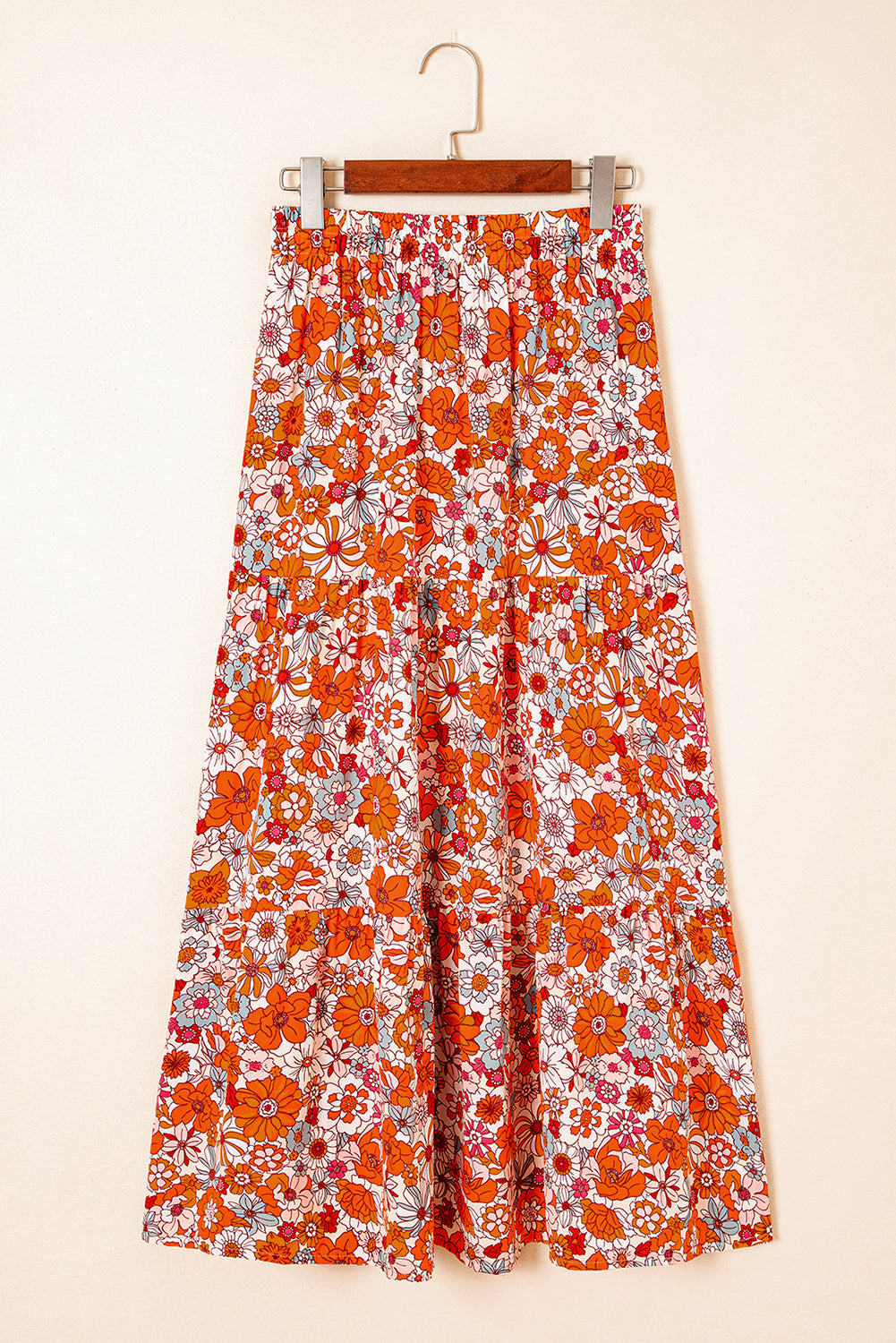 Boho Floral Tiered Maxi Skirt with Side Split - Relaxed Fit