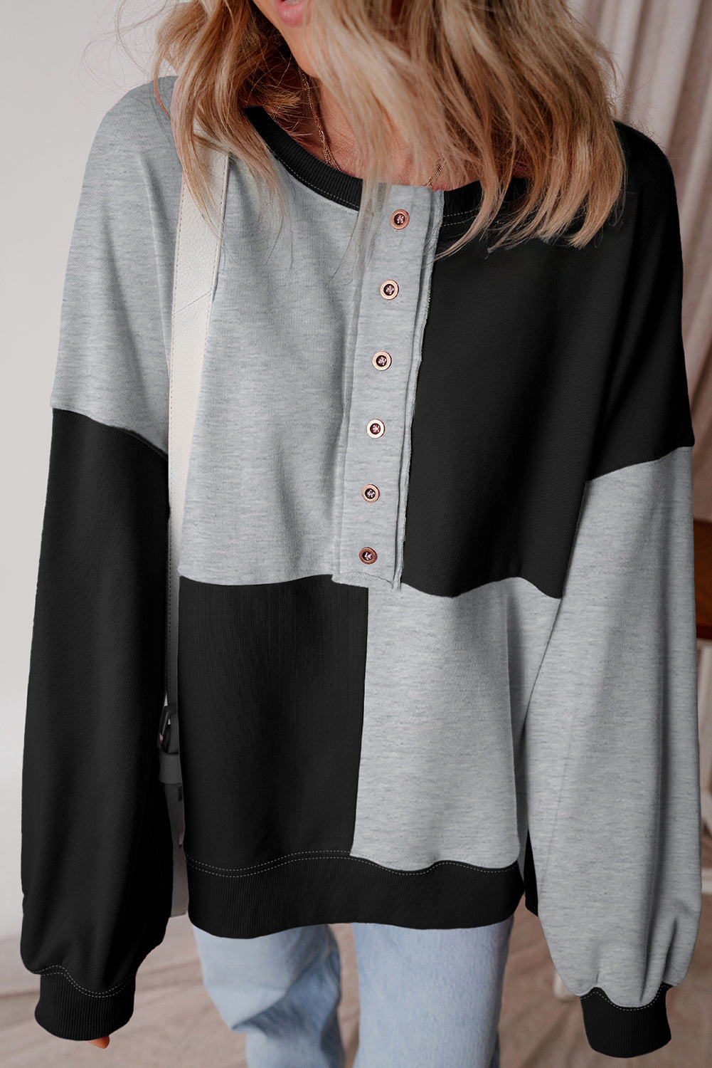 Colorblock Crewneck Henley Sweatshirt