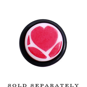 White Red Heart Acrylic Ear Taper 0 Gauge 8mm Piercing Jewelry