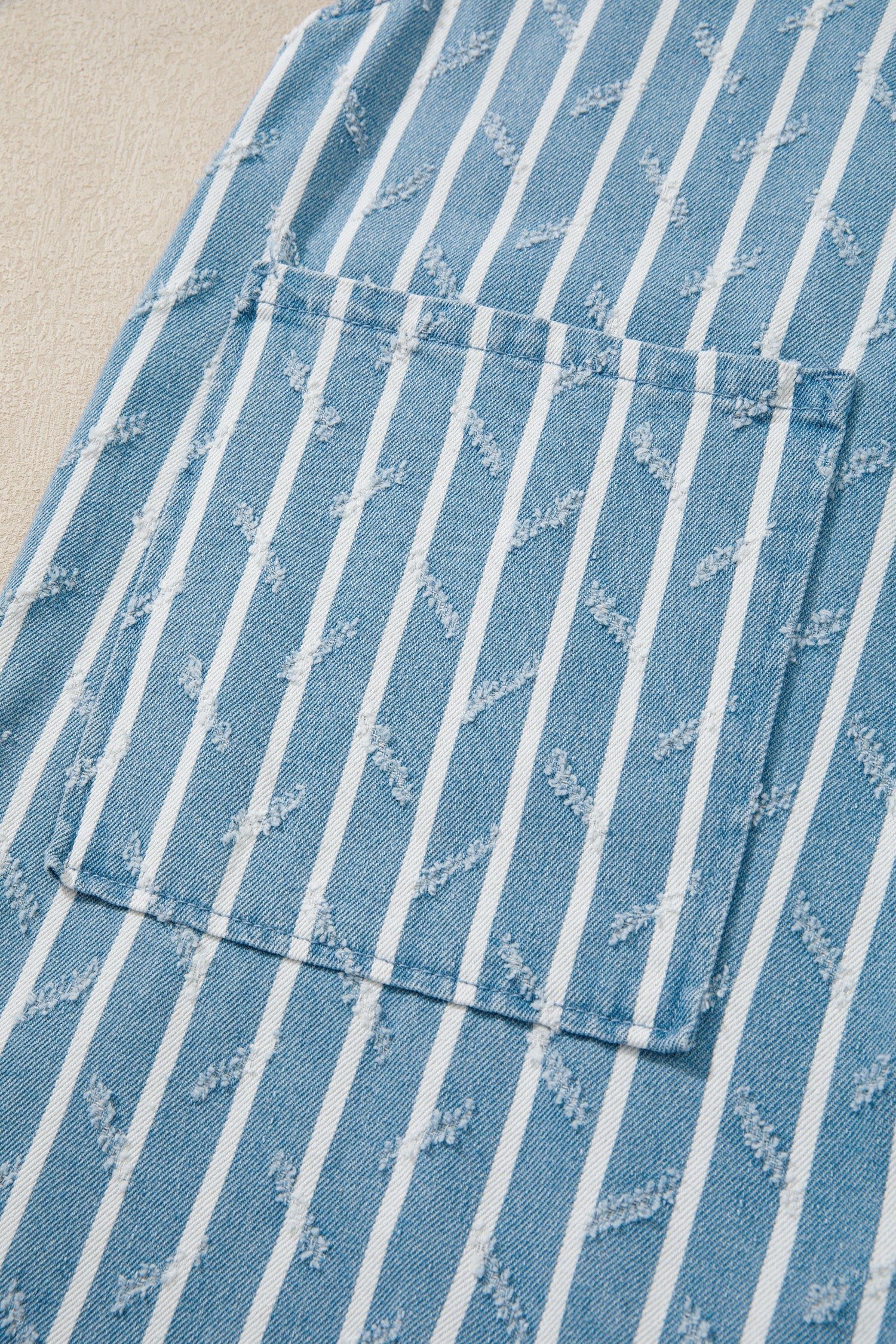 Angel Ruffled Wide Leg Denim Overalls in Blue and White Stripe
