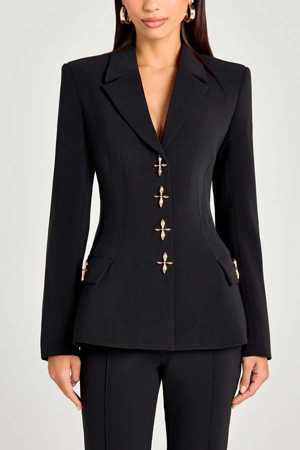 Women's Fitted Sleeveless Blazer Vest with Metallic Button Detail - Image 6