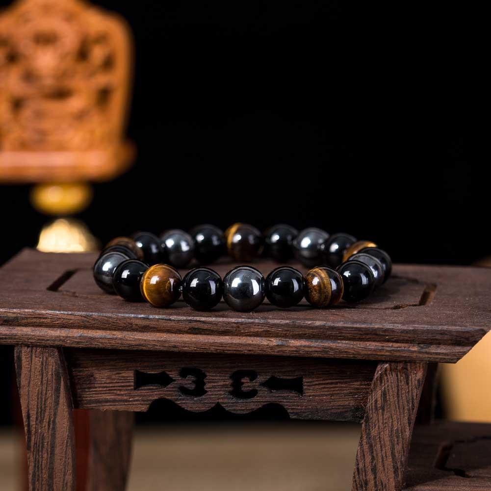 Tiger Eye & Hematite Beaded Bracelet - Earth Tone Spiritual Jewelry