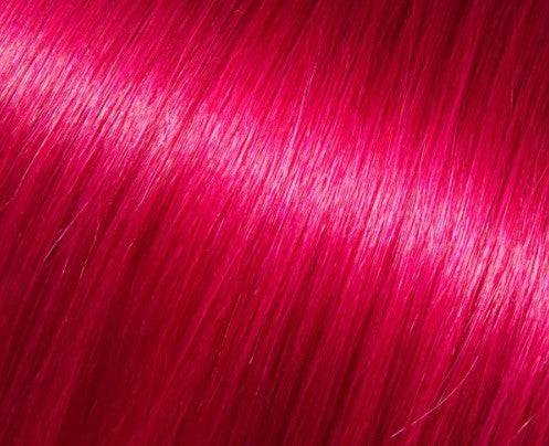 Set of 18-inch straight I-Tip human hair extensions in magenta and pink colors