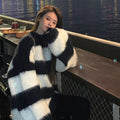 Women's Black & White Striped Mohair Oversized Pullover - Image 7