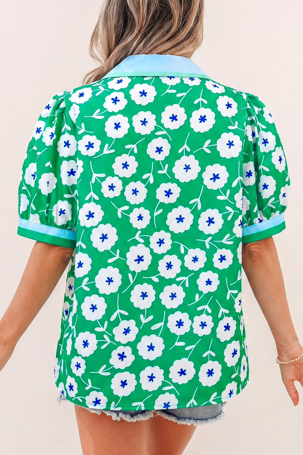Antonella Collar Short Sleeve Blouse Floral Daisy Print