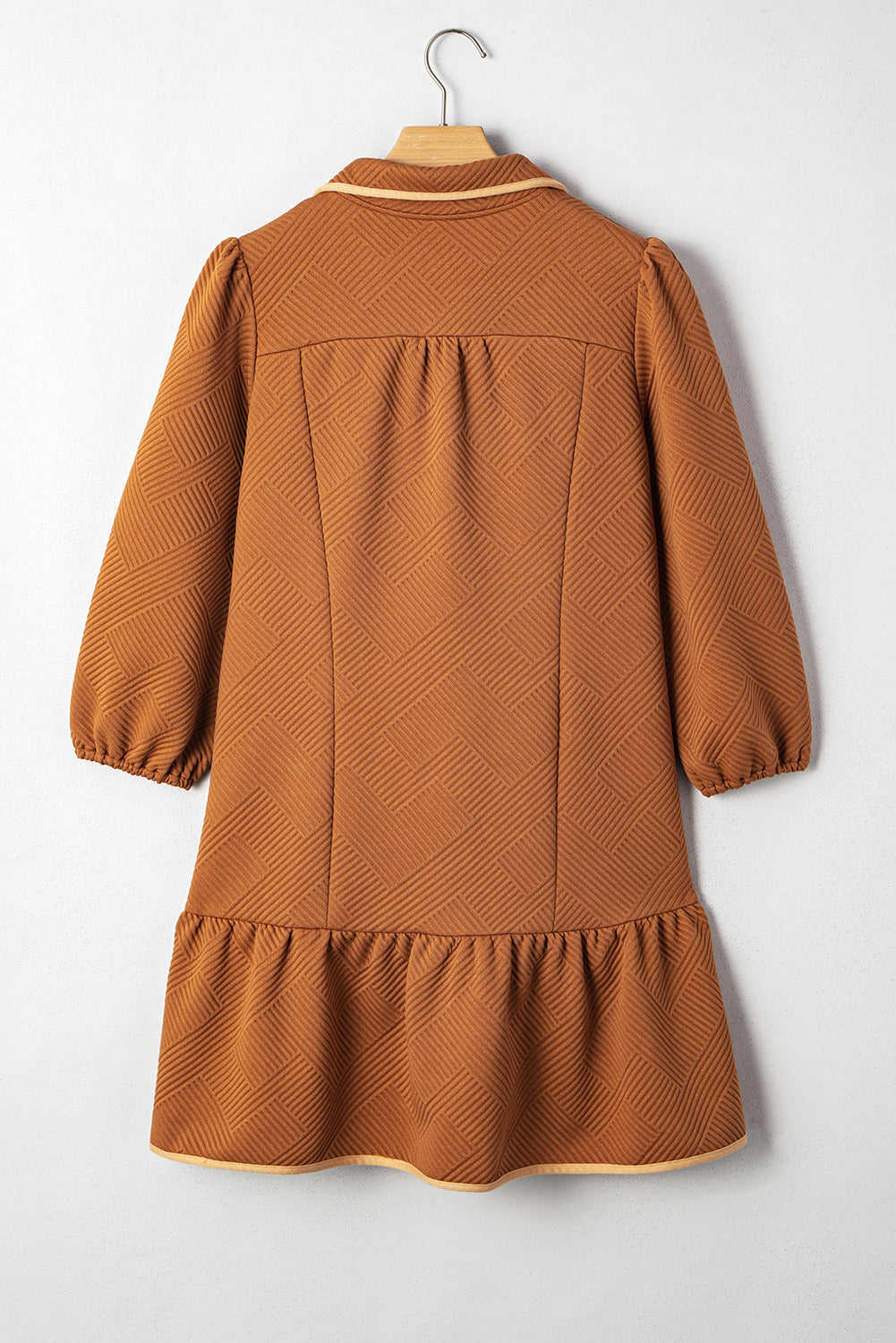 Zip Collar Textured Mini Dress with Long Sleeves