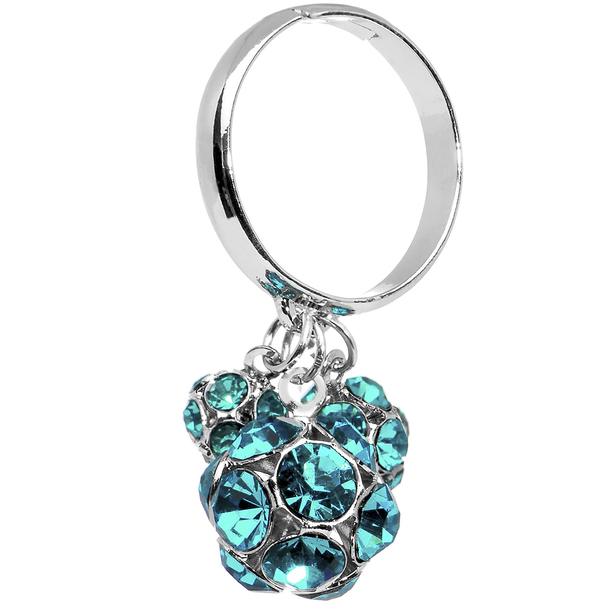 Zircon Blue Gem Cluster Dangle Adjustable Ring Silver-Tone - Image 2