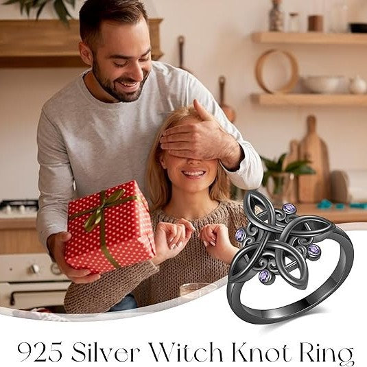 Purple Zircon Gun Black Personalized Hollow-Out Ring European And American High-End Style