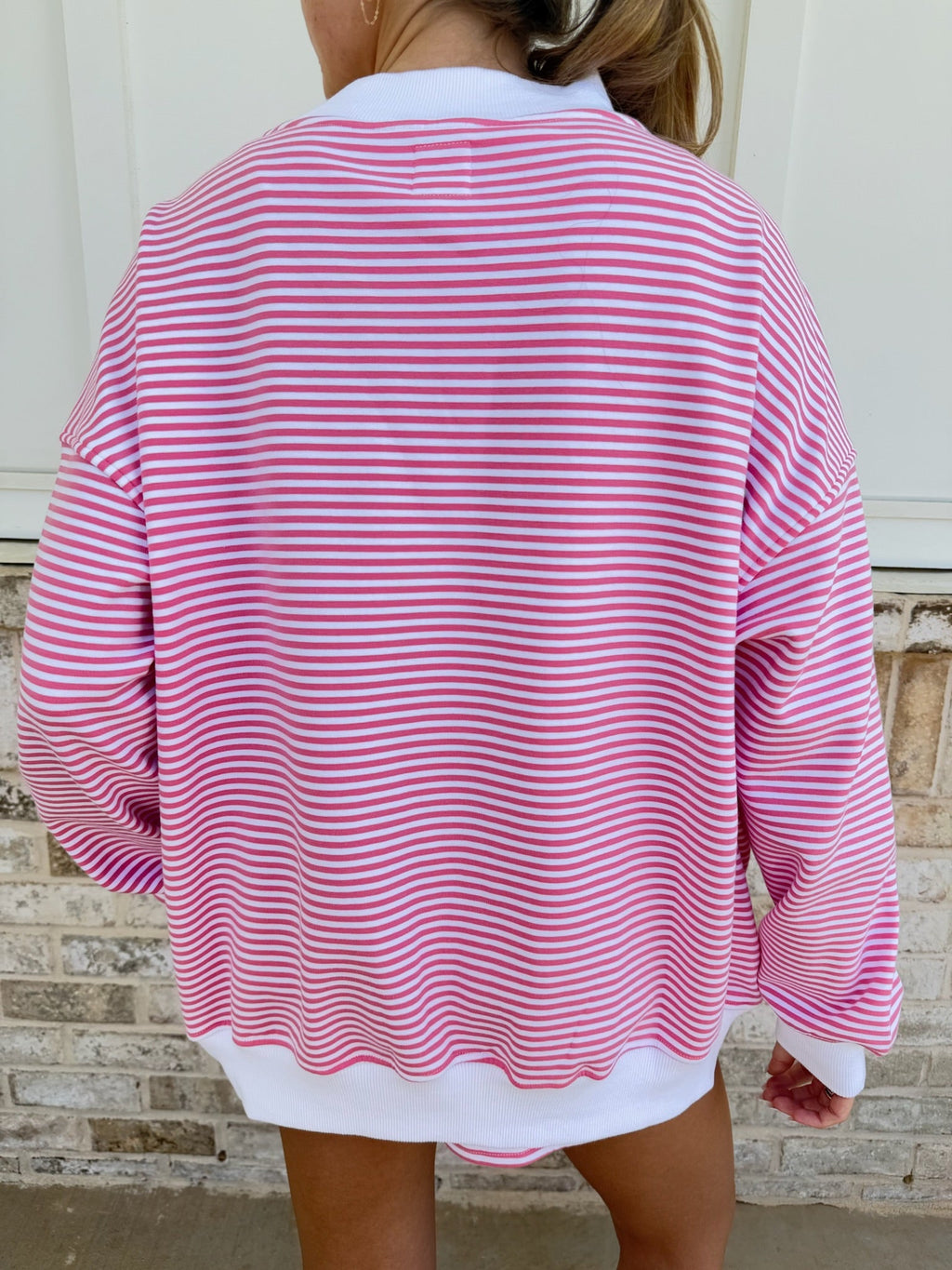 Dark Pink and White Big Striped Mockneck Sweatshirt Unisex