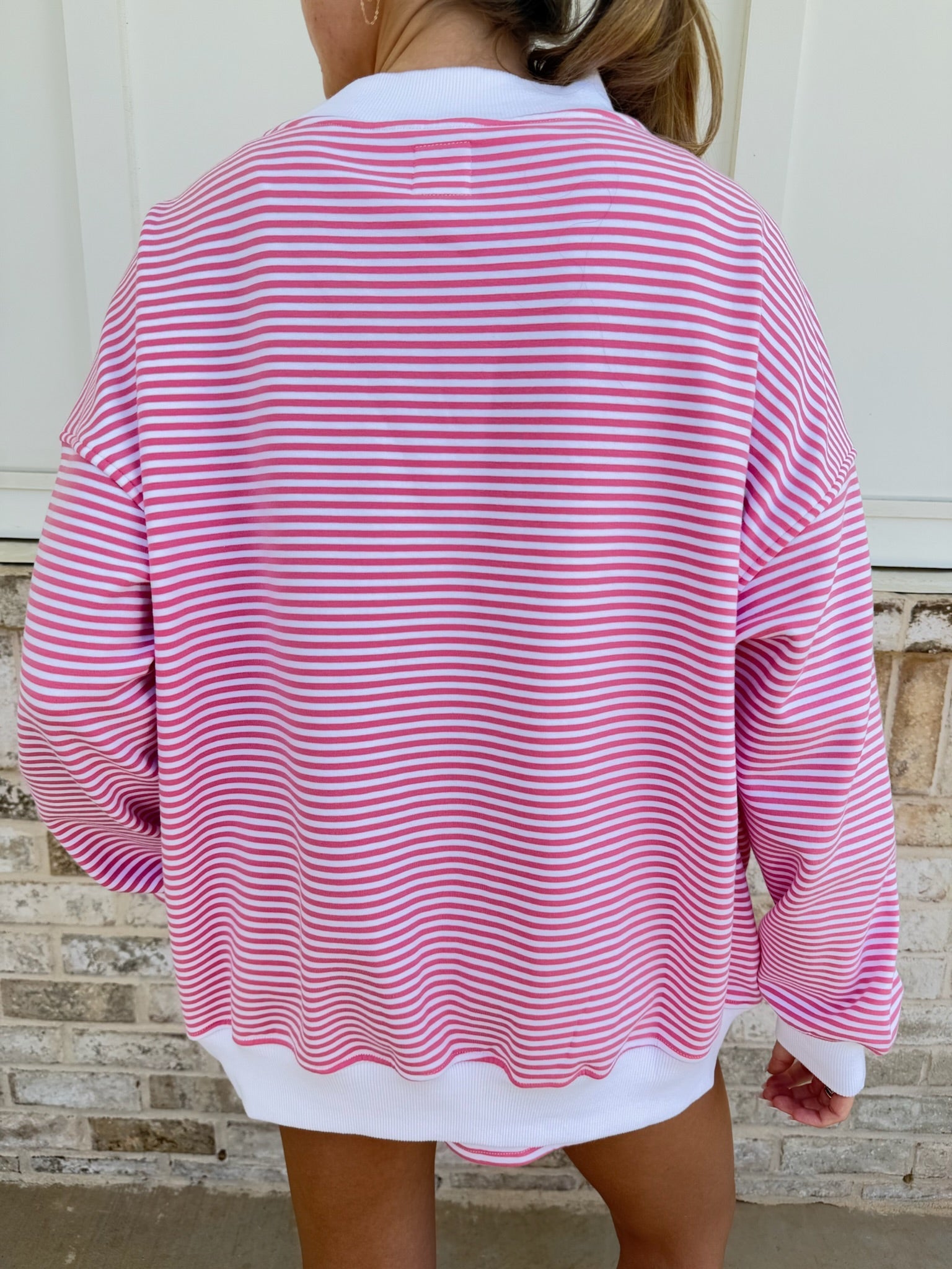 Dark Pink and White Big Striped Mockneck Sweatshirt Unisex