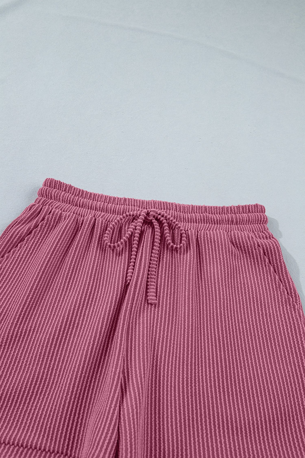 Solid Corded Knit Tee & Drawstring Short Loungewear Set