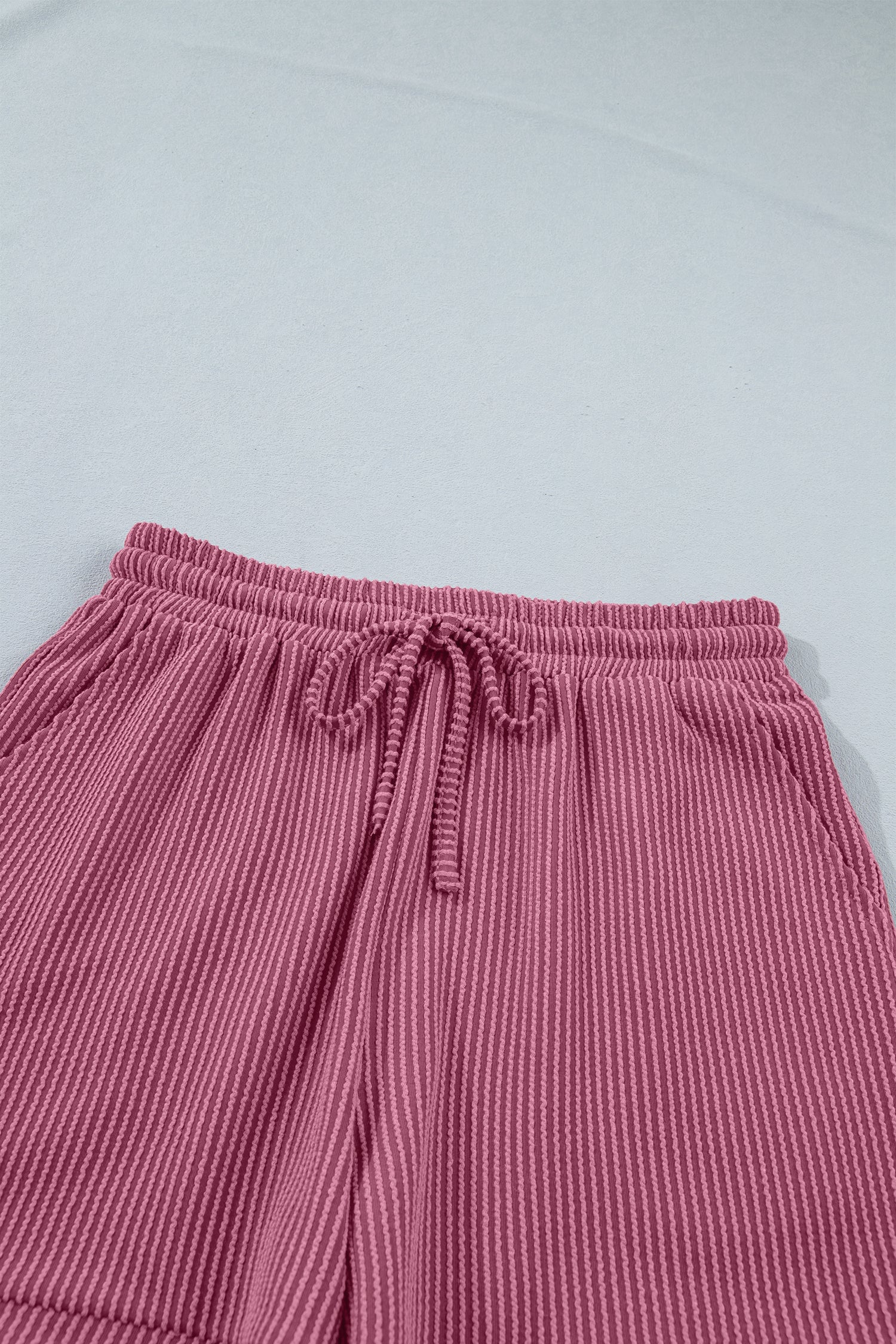 Solid Corded Knit Tee & Drawstring Short Loungewear Set