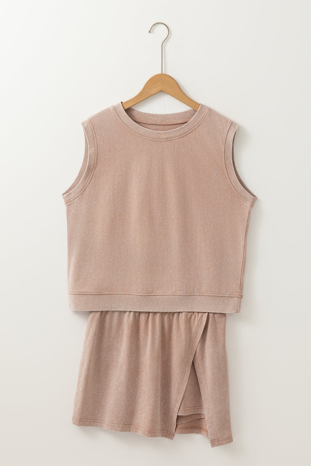 Solid Mineral Wash Cotton Tank Top and Lined Skort Set