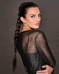 Model wearing 26-inch Braid Me Up long ponytail extension in a professional setting