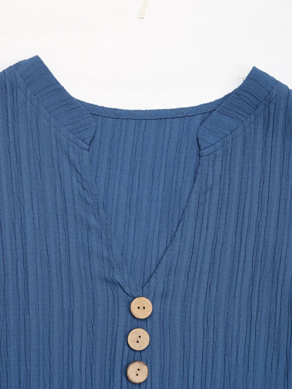 Dusty Blue Sleeveless Notched Button Dress Minimalist Style
