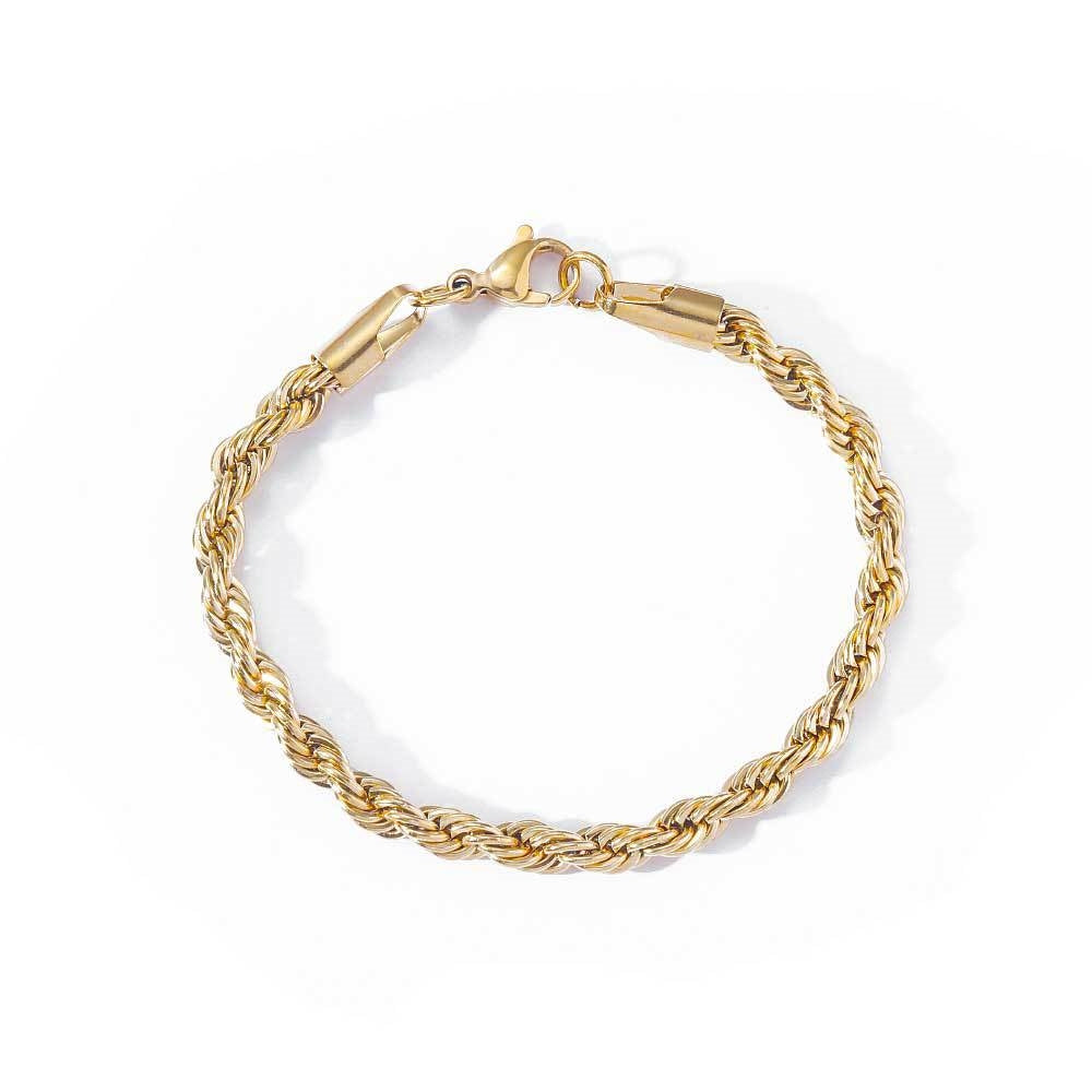 Unisex Gold Stainless Steel Rope Chain Necklace and Bracelet Set