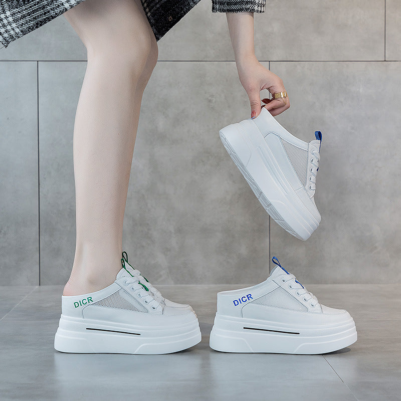 Women's White Platform Slip-On Chunky Sole Backless Sandals - Image 3