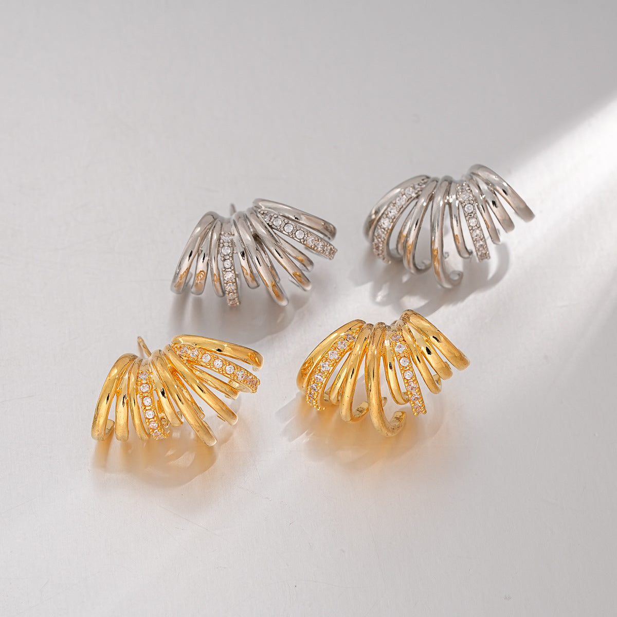 Multi Layer C Shape Zircon Stud Earrings Gold Plated Silver Needle Fashion Women Ear Jewelry For Daily Dating Banquet Party Occasions