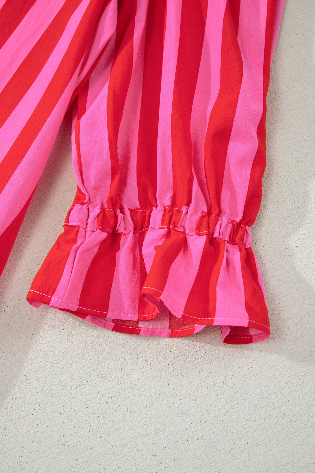 Presley Striped V-Neck Shift Mini Dress with Ruffle Cuffs