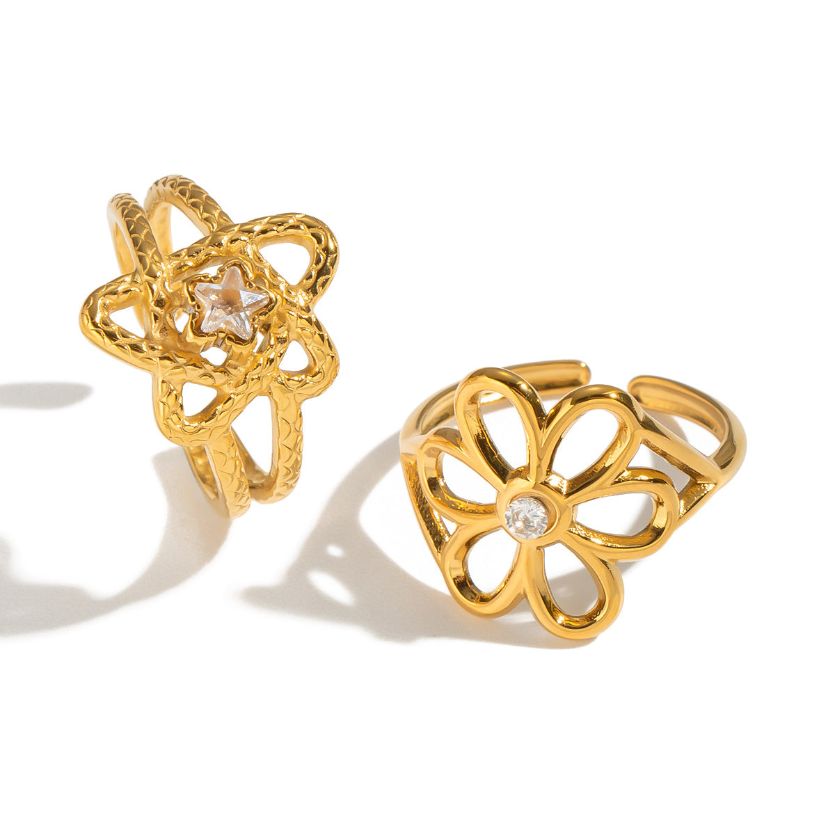 8k Gold Titanium Steel Zircon Five-pointed Star Ring