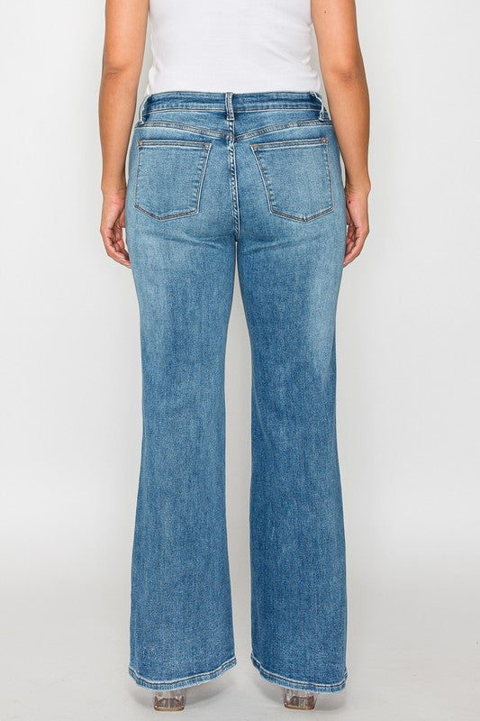 Cat's Whiskers Mid Rise Bootcut Jeans | Medium Blue Denim