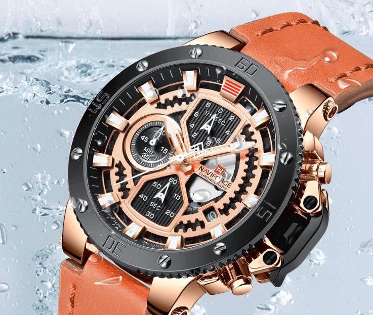 Men's Waterproof Casual Chronograph Watch with Leather Strap