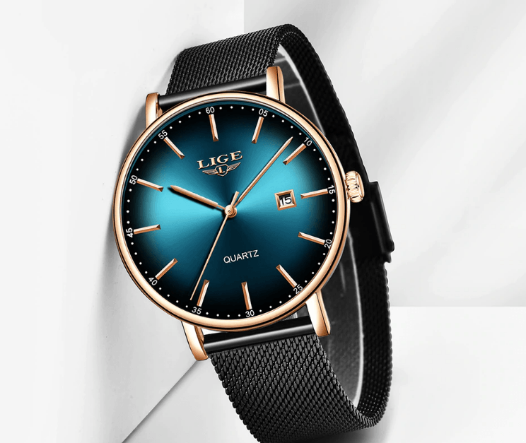 LIGE Men's Elegant Stainless Steel Dress Watch with Date Display