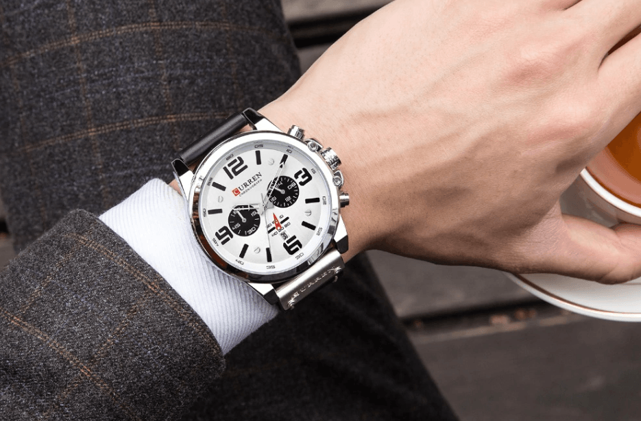 Retro Waterproof Chronograph Watch with Leather Strap & Steel Case
