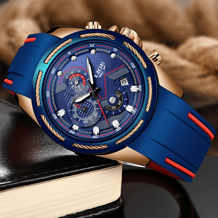 LIGE Men's Multifunction Sport Watch with Durable Rubber Strap