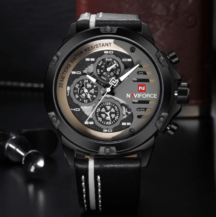 Men's Waterproof Sports Watch with Leather Band & Chronometers