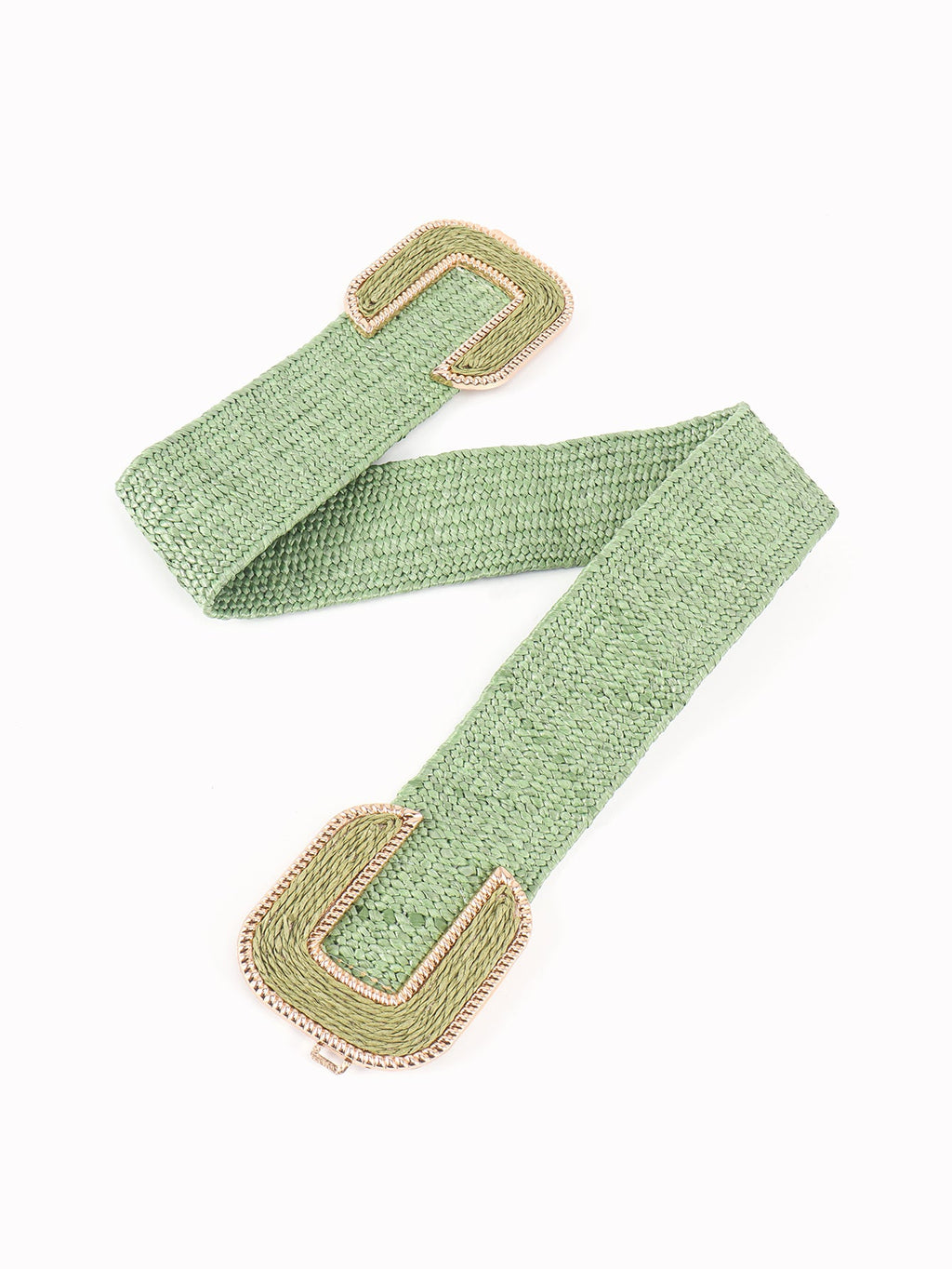 Wide Braid Stretch Belt with Statement Buckle in Sage Green