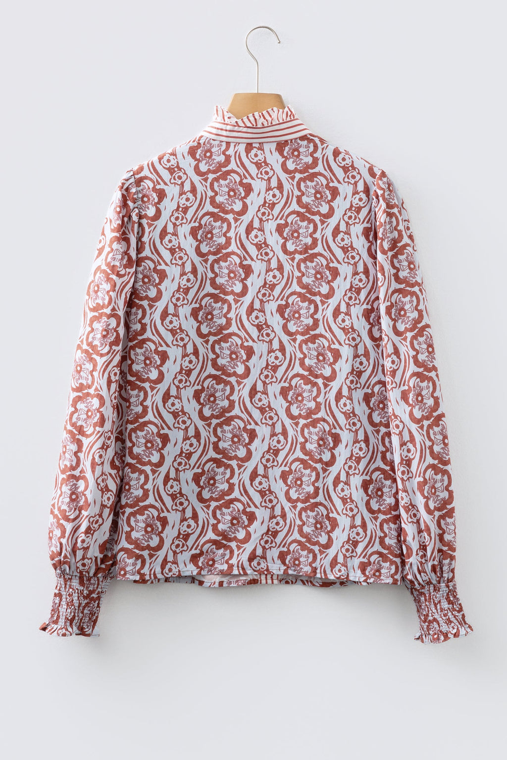 Floral Stripe Frilled Trim Long Sleeve Shirt