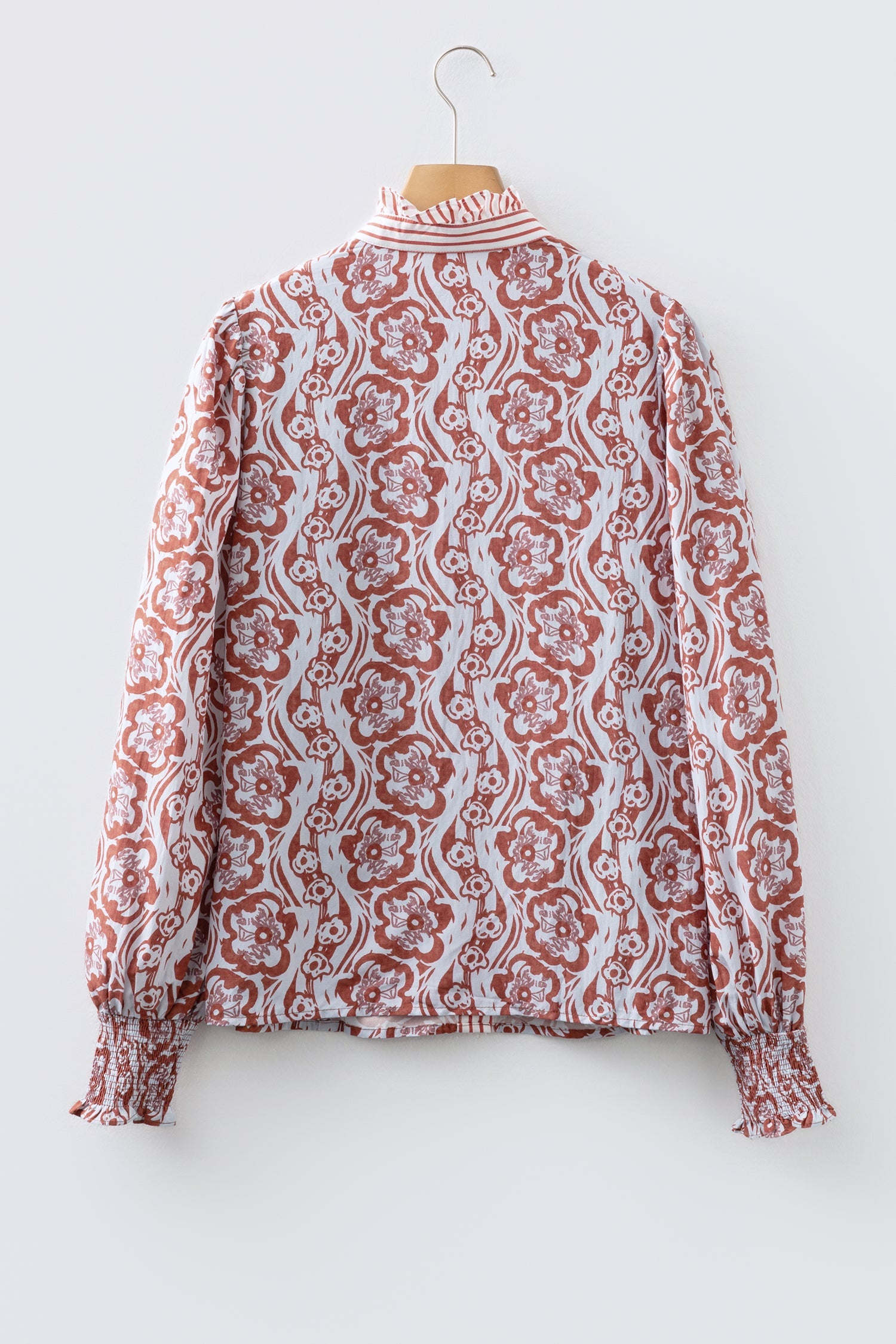 Floral Stripe Frilled Trim Long Sleeve Shirt