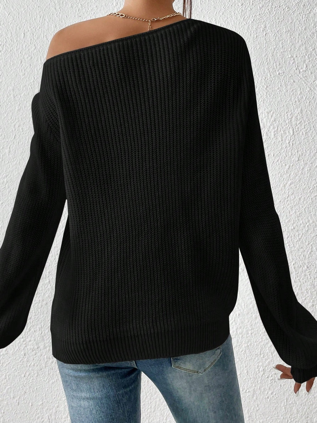 Women's White Off-the-Shoulder Long Sleeve Ribbed Knit Sweater - Image 23