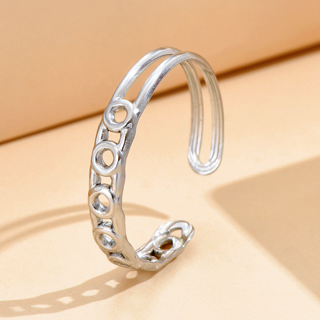 Vintage Hollow Geometric Stainless Steel Ring For Women